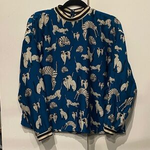 Zara Blue and Black Cat Animal Print Top